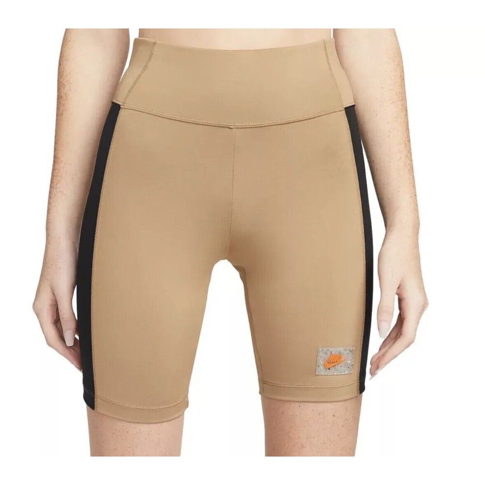 Nike Womens 8" Dark Driftwood/Black High Waist Bike Shorts DX2325-258 Size Small
